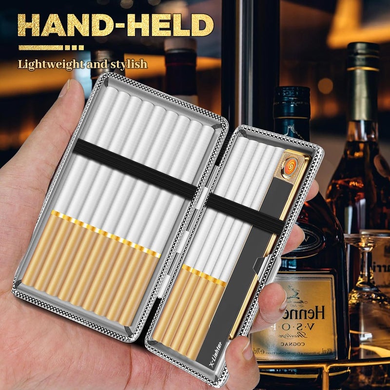 x-lighter 2 Pack of Cigarette Case with Lighter for 100's King Size, Retro PU Leather 100mm Vintage Cigarettes Cases for Men Women Gifts (Black + Brown) - Image 3